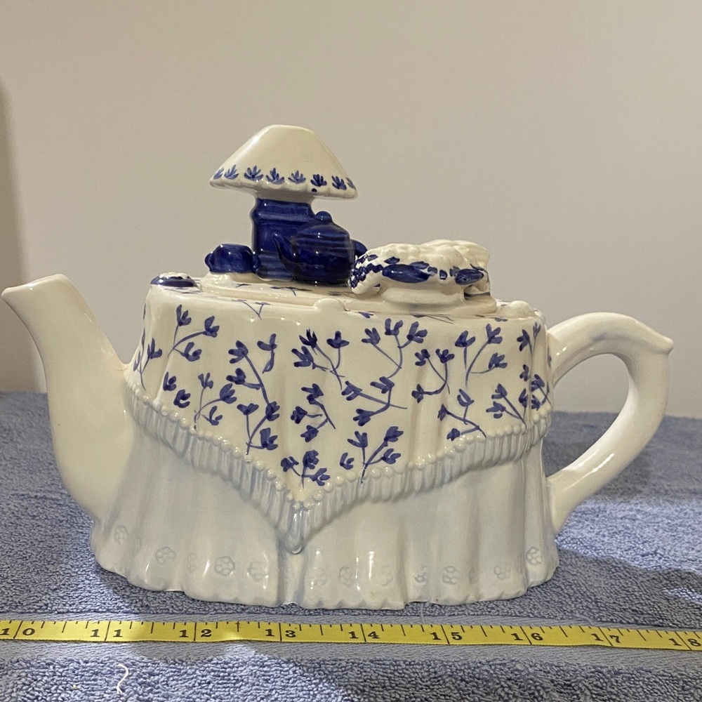 Blue and White Ceramic Teapot